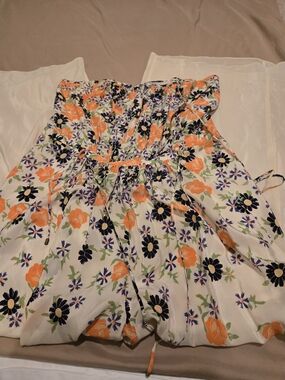 elevenses Cream Strapless Floral Romper with Orange & Navy Blooms